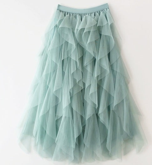 Dafne – Falda midi con capas irregulares