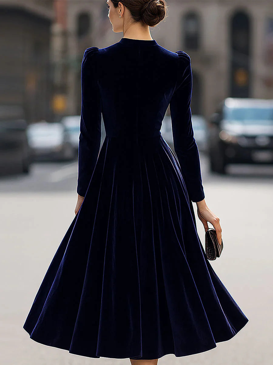 Lucía - Vestido midi de terciopelo azul marino