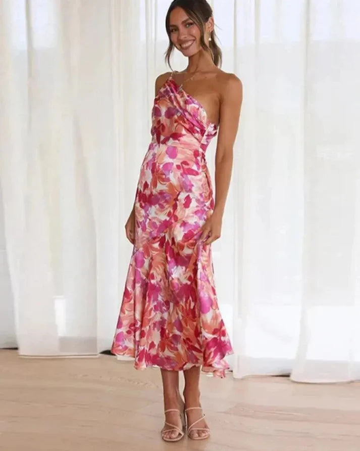 Sofía/ Vestido maxi floral asimétrico
