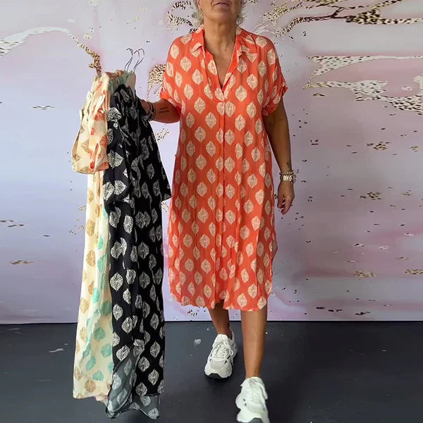 Lara™ | Vestido suelto de primavera con cuello de solapa y mangas cortas
