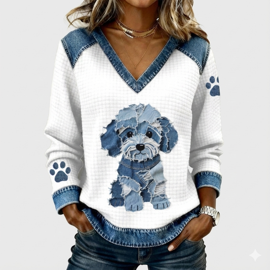 Kira | Jersey "Dog Lover" con Detalles Denim