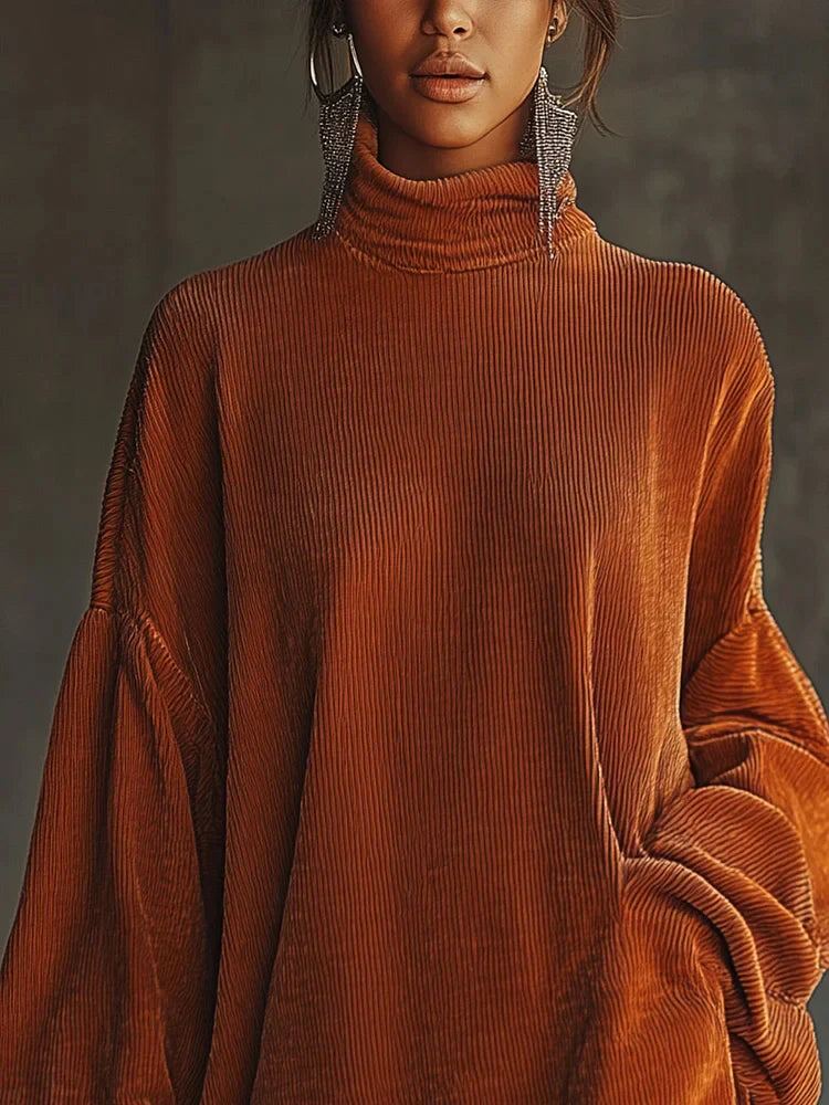 Valeria | Vestido de pana naranja con borlas