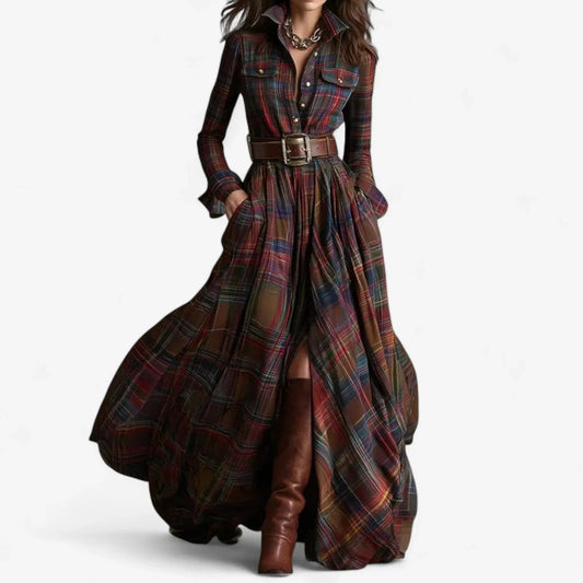 Barbara - Vestido maxi a cuadros atemporal