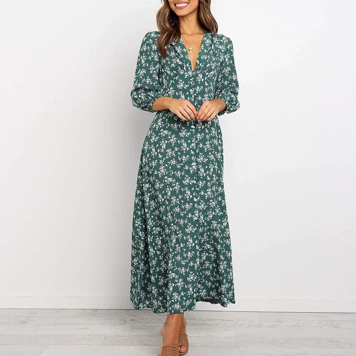 Eli™ Vestido largo con estampado floral y encanto atemporal