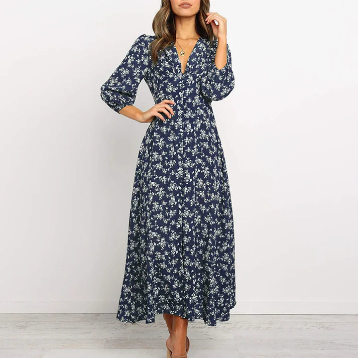 Eli™ Vestido largo con estampado floral y encanto atemporal