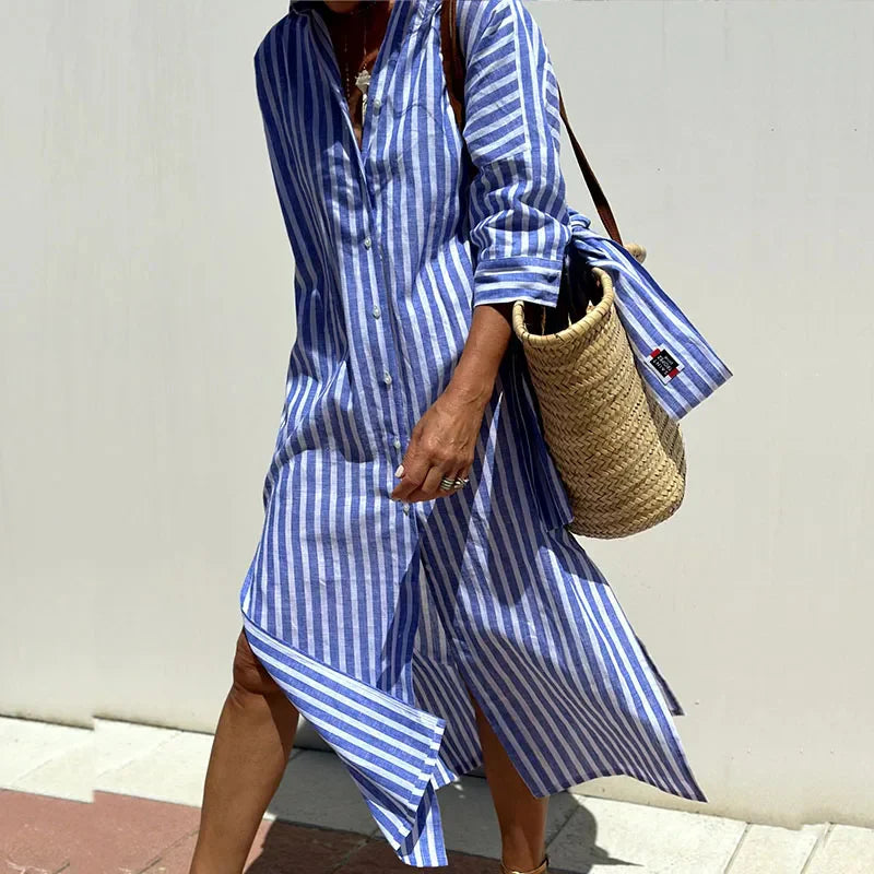 Pilar | Elegante vestido camisero a rayas
