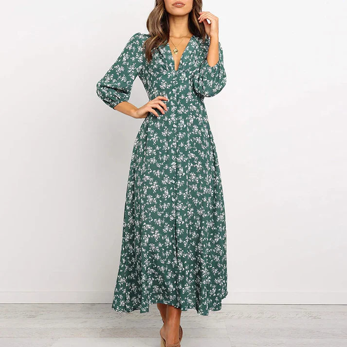 Eli™ Vestido largo con estampado floral y encanto atemporal