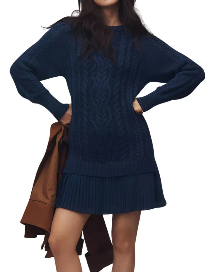 Olga - Jersey de cuello redondo con punto trenzado y minifalda