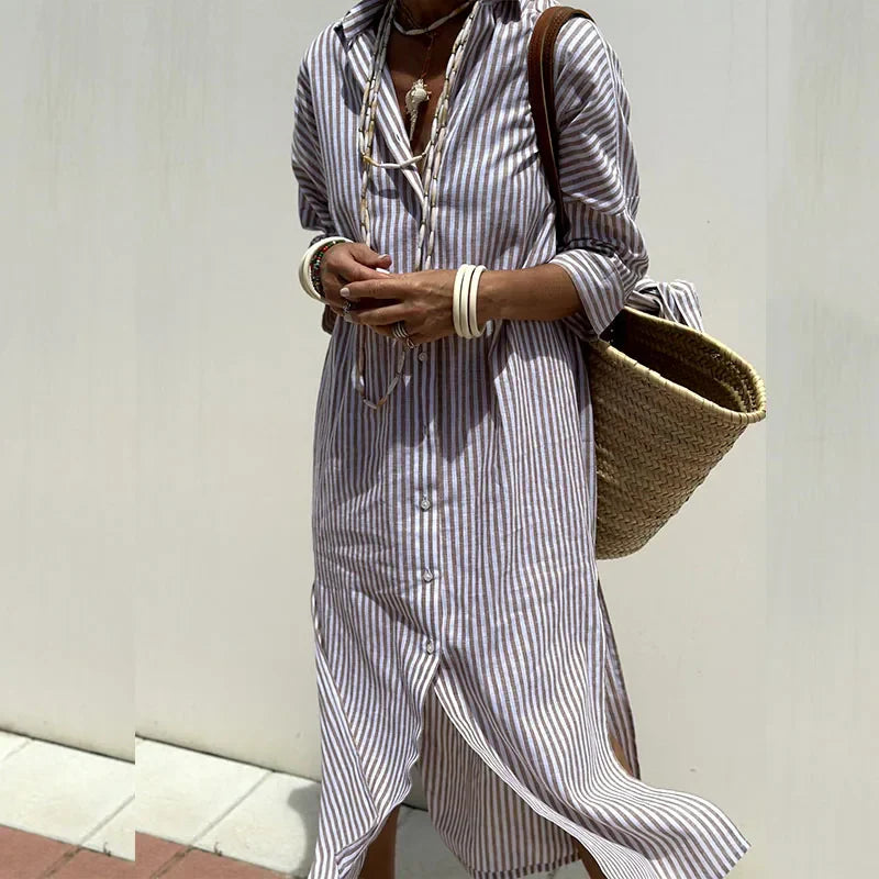 Pilar | Elegante vestido camisero a rayas