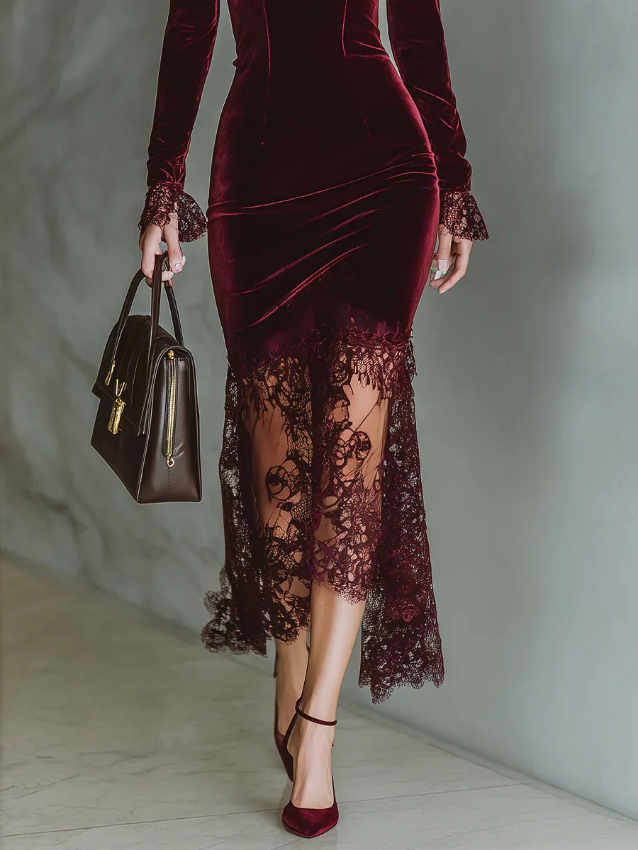 Magnolia – Vestido largo de terciopelo con encaje