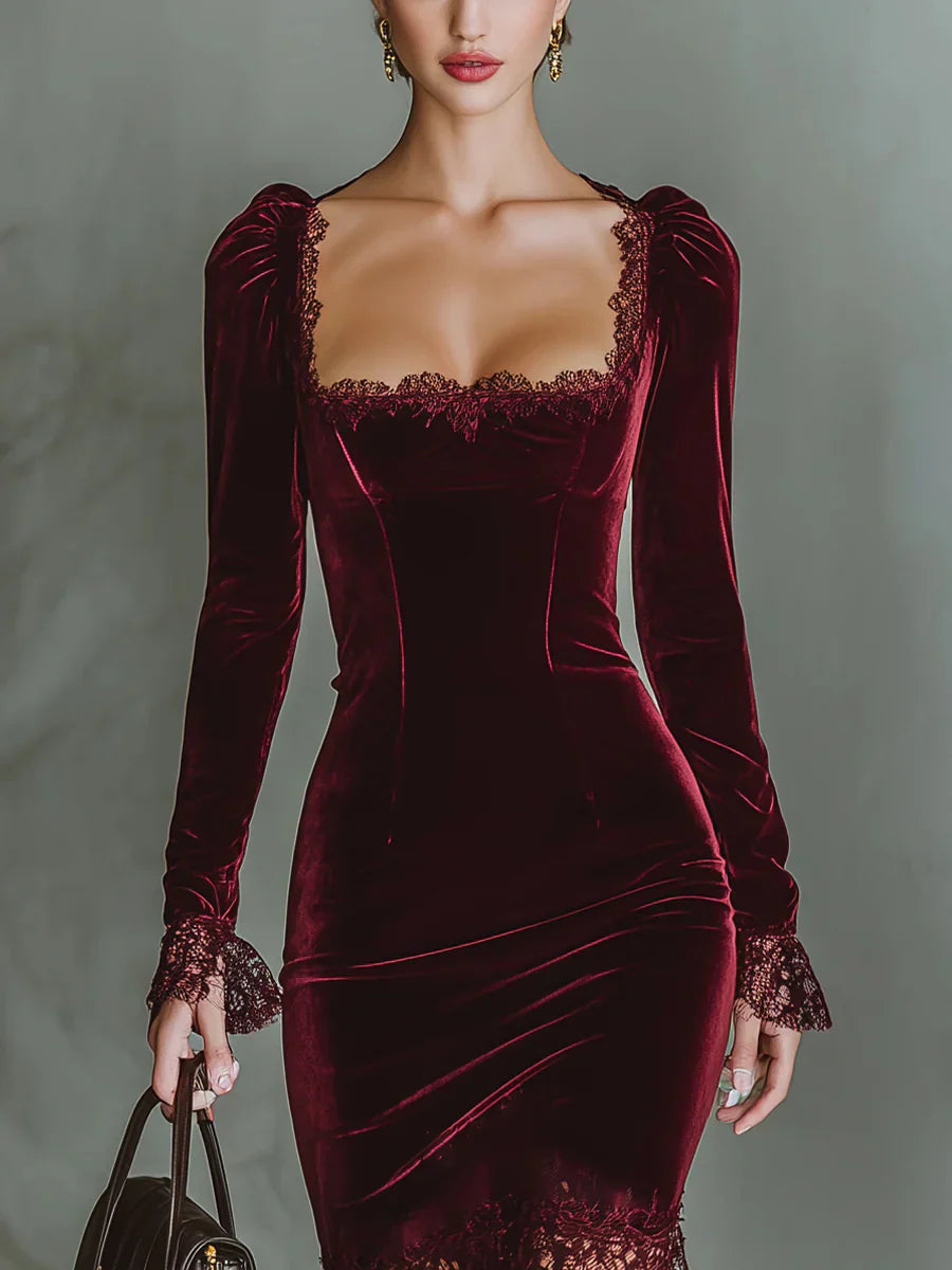 Magnolia – Vestido largo de terciopelo con encaje