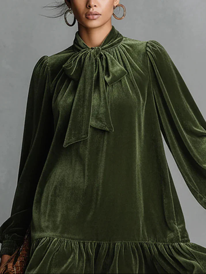 Lucía - Vestido mini de terciopelo con lazo en el cuello