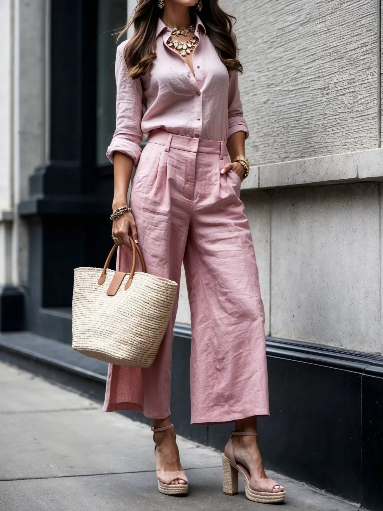 Belinda - Conjunto de camisa y pantalón amplio