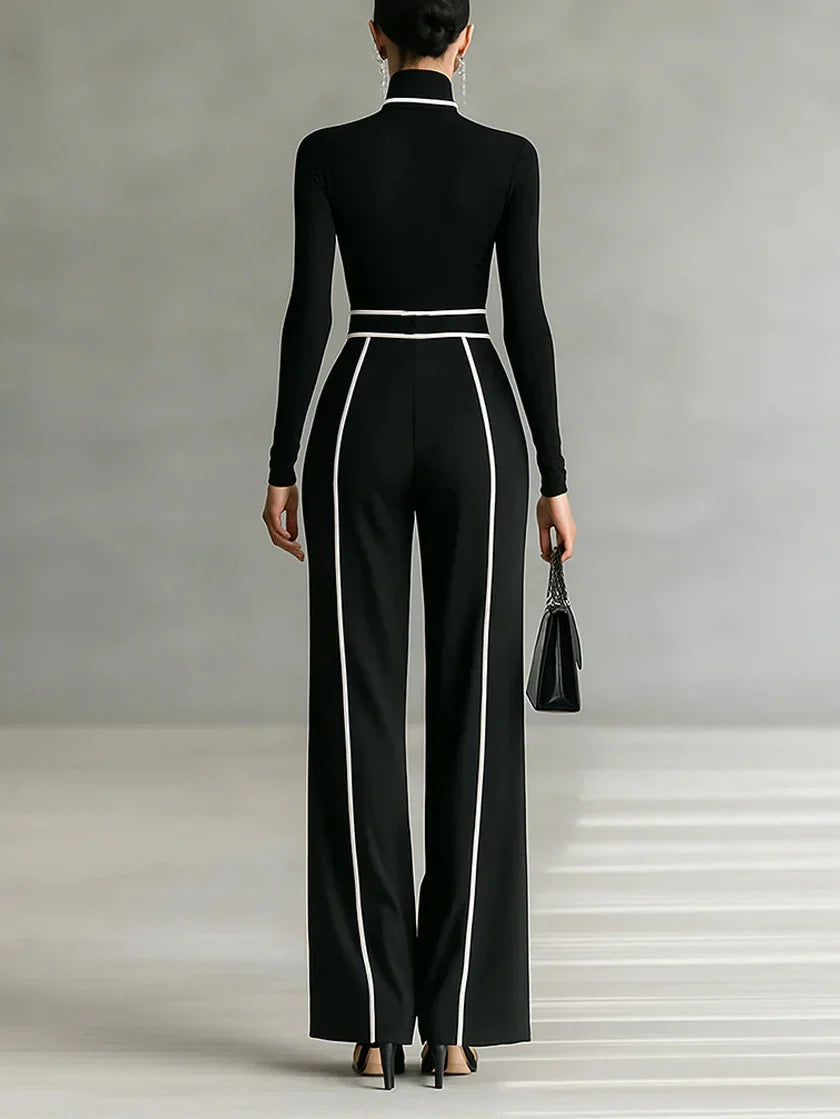 Lorenza - Conjunto negro con ribetes blancos y cinturón