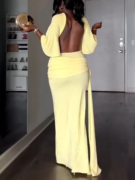 Gala - Vestido maxi con capa y espalda descubierta