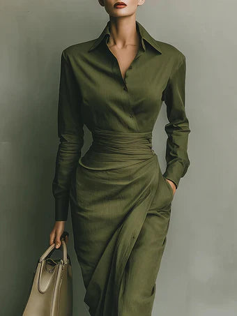 Irene / Vestido camisero largo con diseño cruzado en la cintura