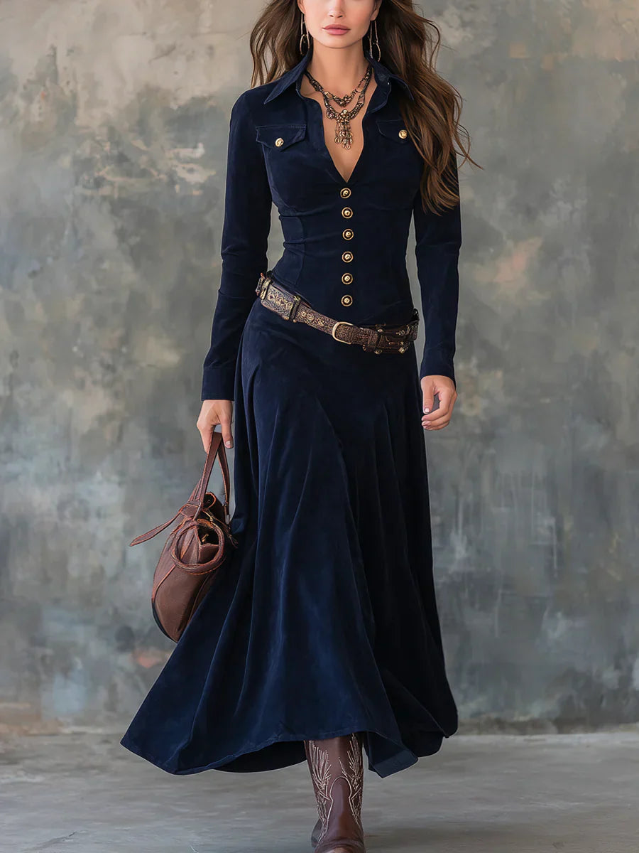 Milana - Vestido largo de ante con abertura