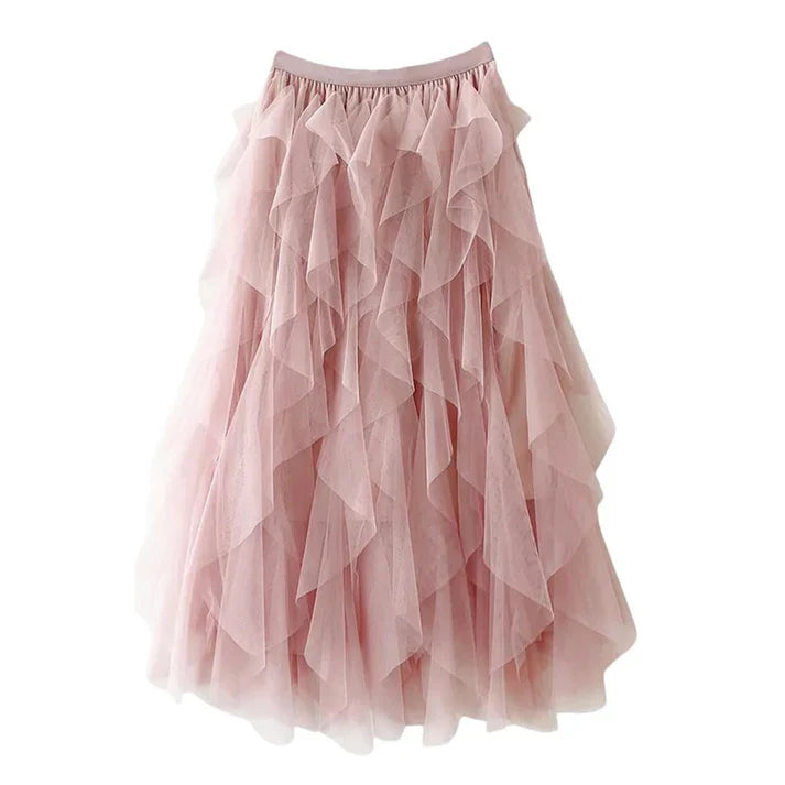 Dafne – Falda midi con capas irregulares
