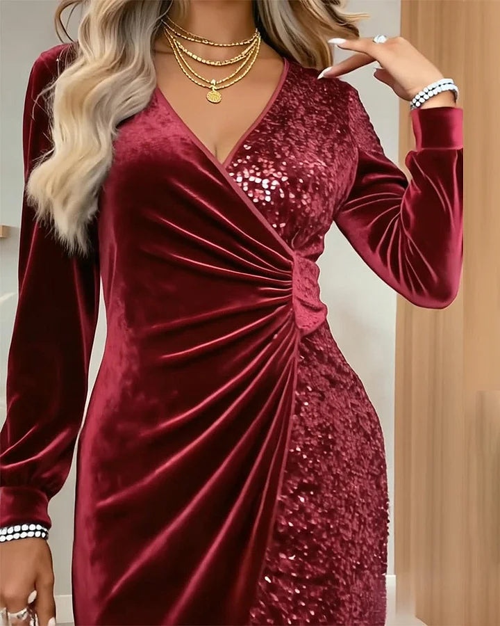 Sonia - Vestido con escote en V y detalles de lentejuelas