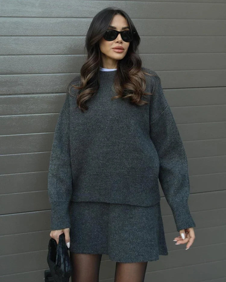 Lara - Conjunto de otoño de punto con jersey y falda