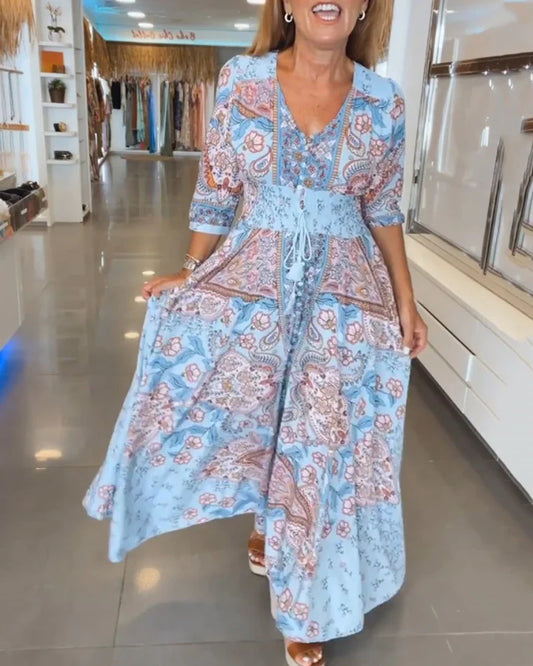 Nuria™ Vestido de fiesta con escote en V y mangas 3/4