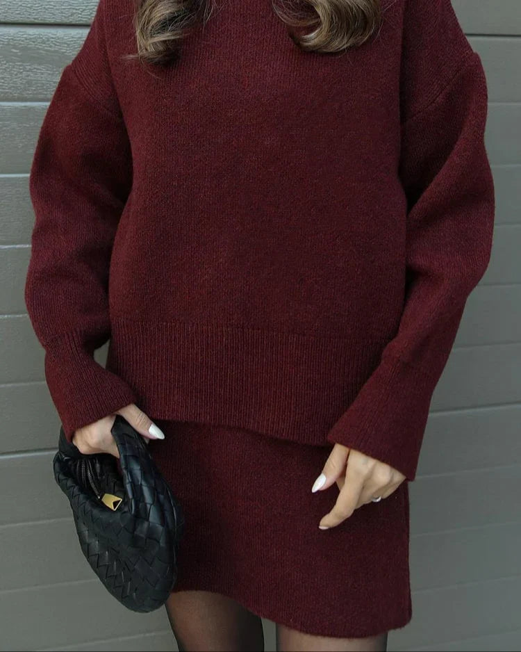 Lara - Conjunto de otoño de punto con jersey y falda