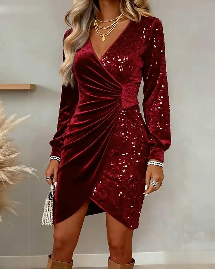 Sonia - Vestido con escote en V y detalles de lentejuelas