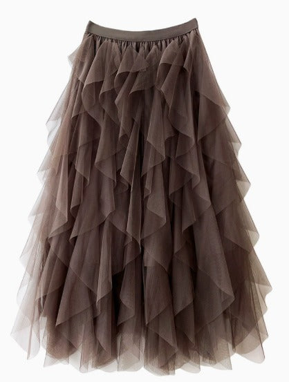 Dafne – Falda midi con capas irregulares