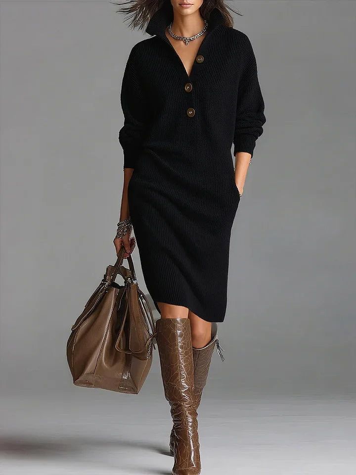 Lorena / Vestido de punto con cuello y botones
