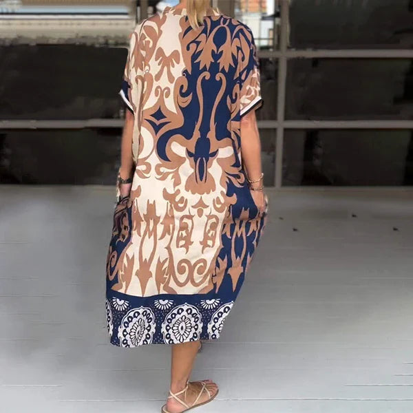 Paula/ Vestido midi holgado con cuello en V estampado