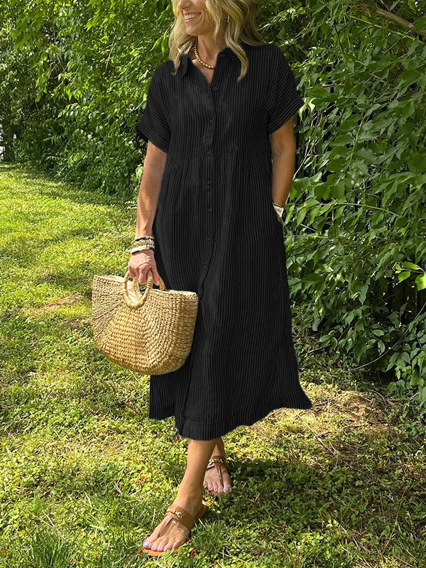Sara™ – Vestido camisero de rayas con corte relajado y bolsillos laterales