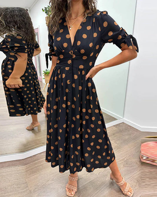Mina™ | Vestido de escote en pico con lunares