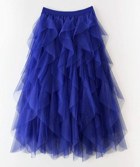 Dafne – Falda midi con capas irregulares