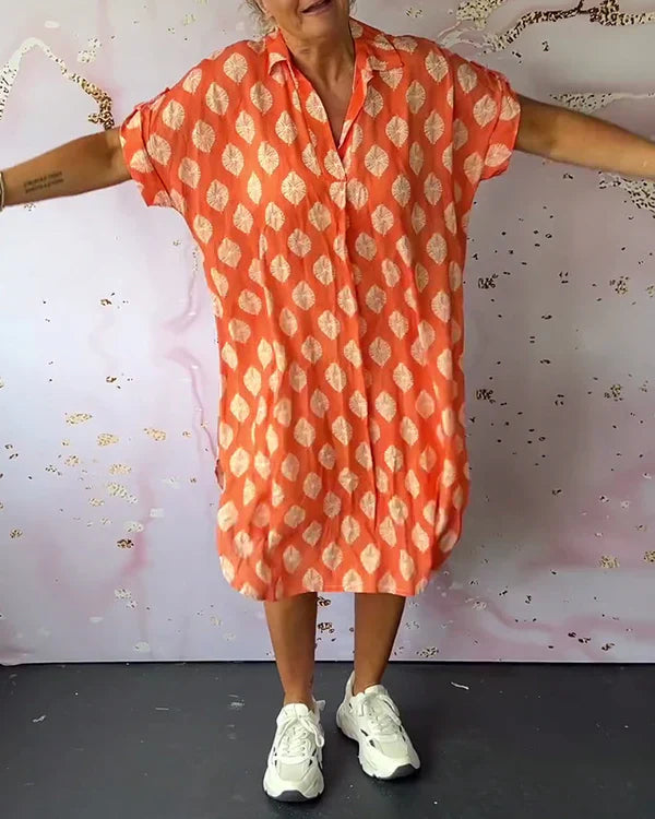 Lara™ | Vestido suelto de primavera con cuello de solapa y mangas cortas