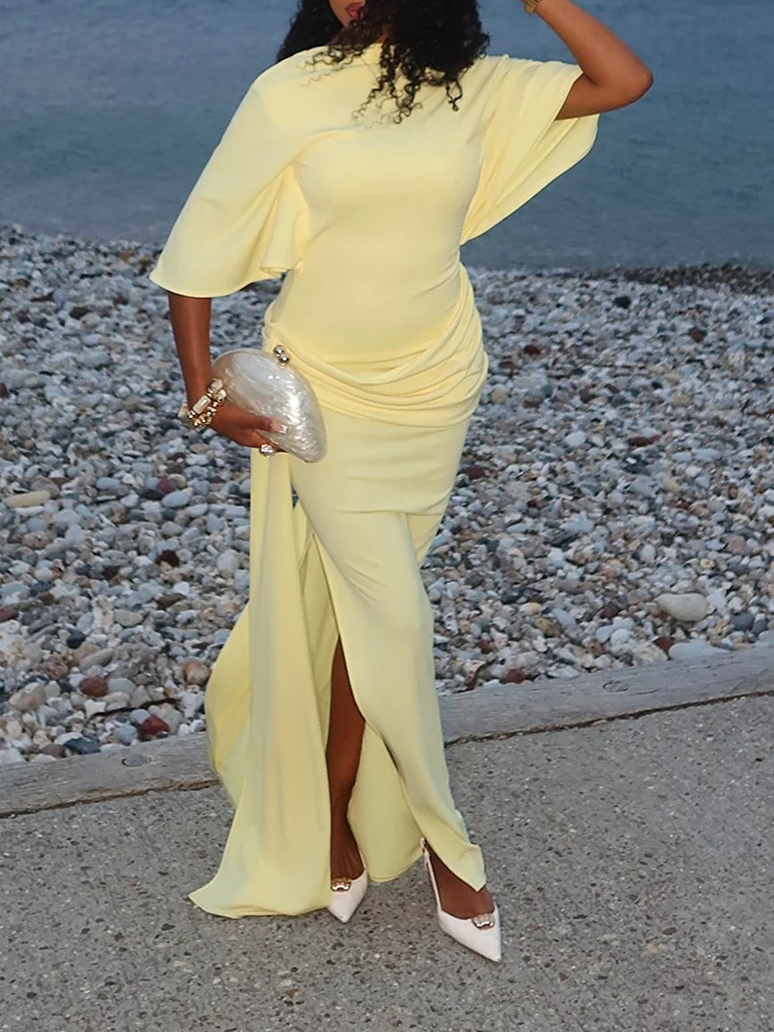 Gala - Vestido maxi con capa y espalda descubierta