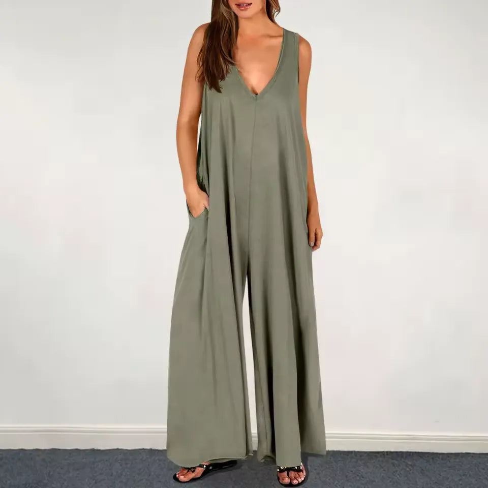 Esther™ Mono cómodo con escote en pico y perneras anchas