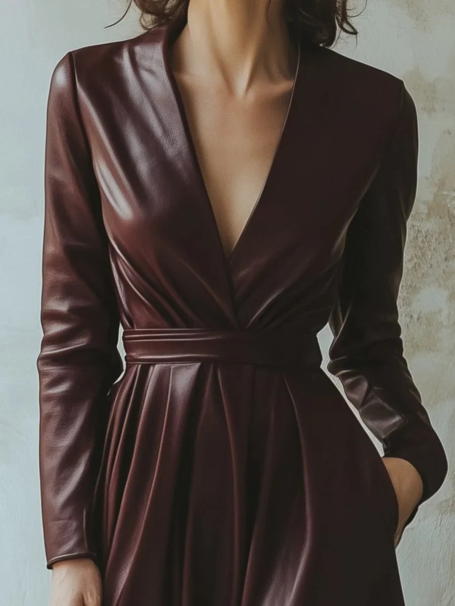 Vera - Vestido efecto cuero burdeos elegante