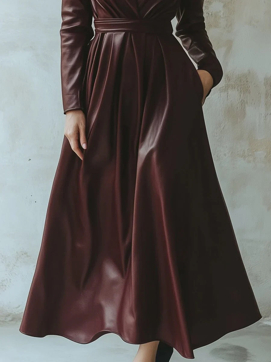 Vera - Vestido efecto cuero burdeos elegante