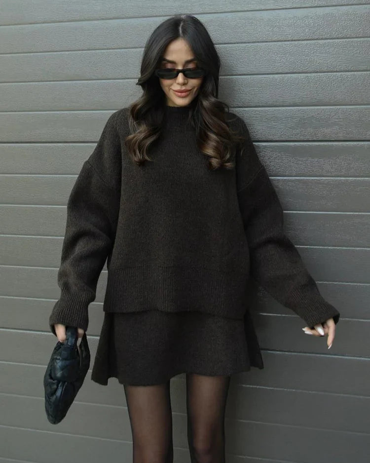Lara - Conjunto de otoño de punto con jersey y falda
