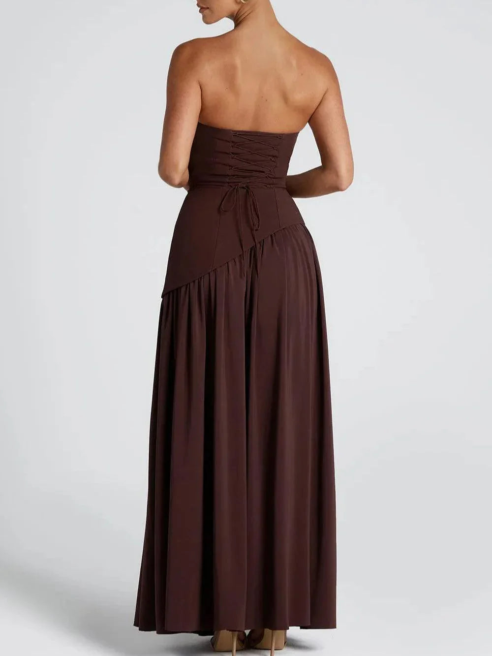 Mia - Vestido largo con cinta y abertura sin tirantes
