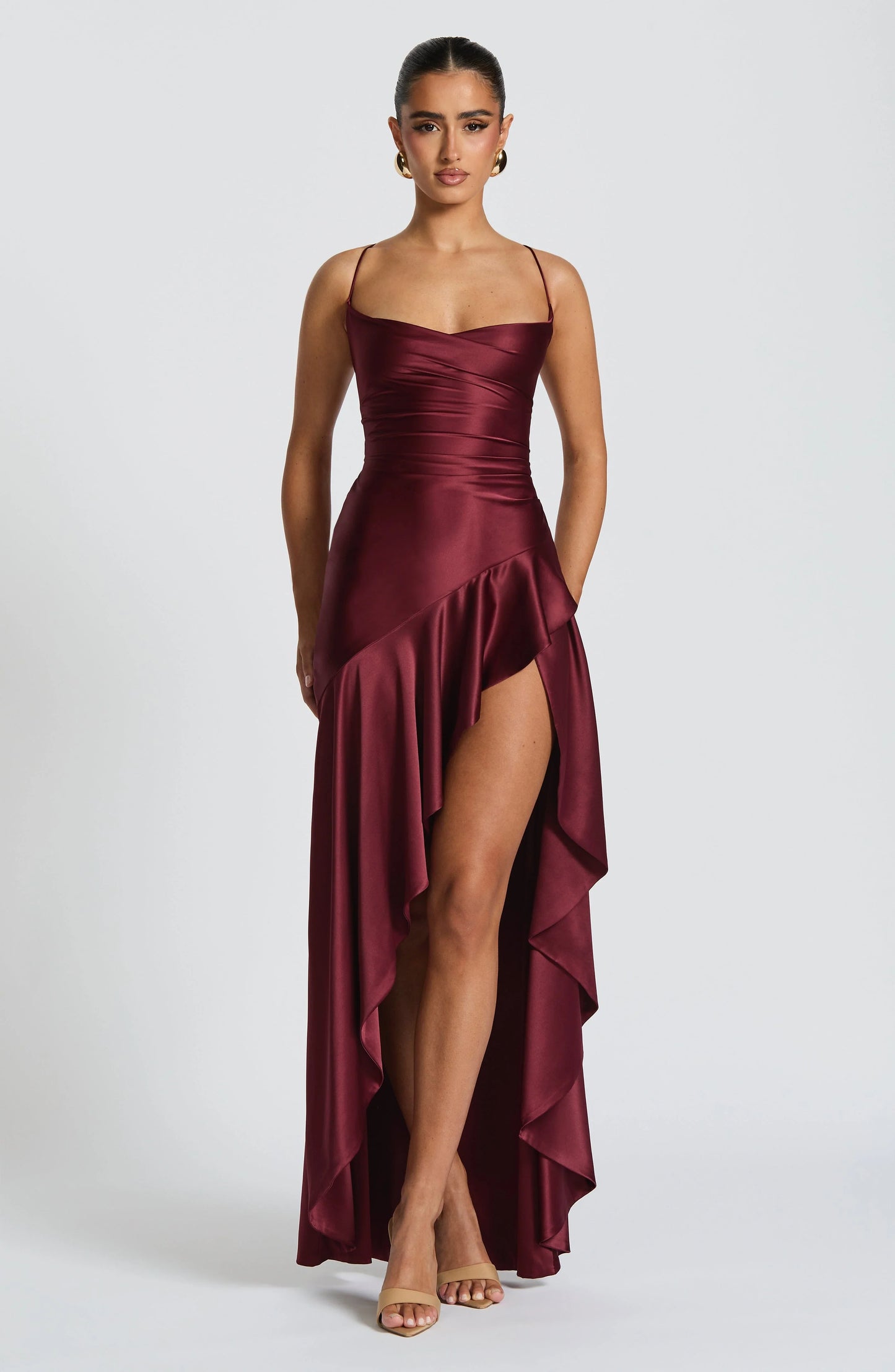 Samira - Vestido largo con abertura y falda asimétrica