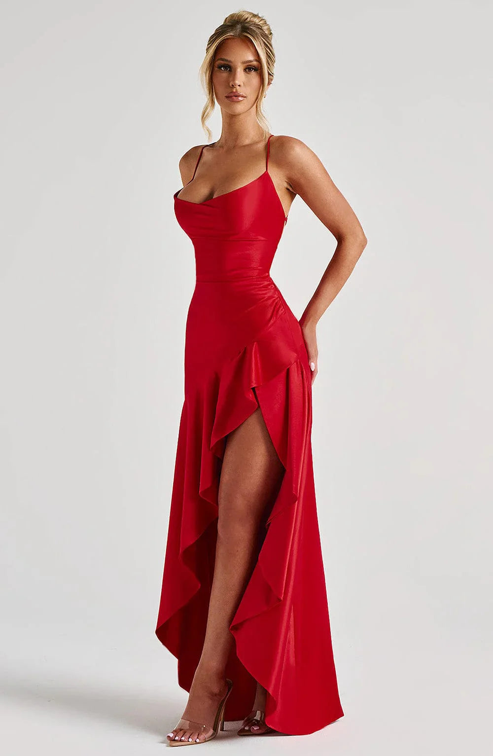 Samira - Vestido largo con abertura y falda asimétrica