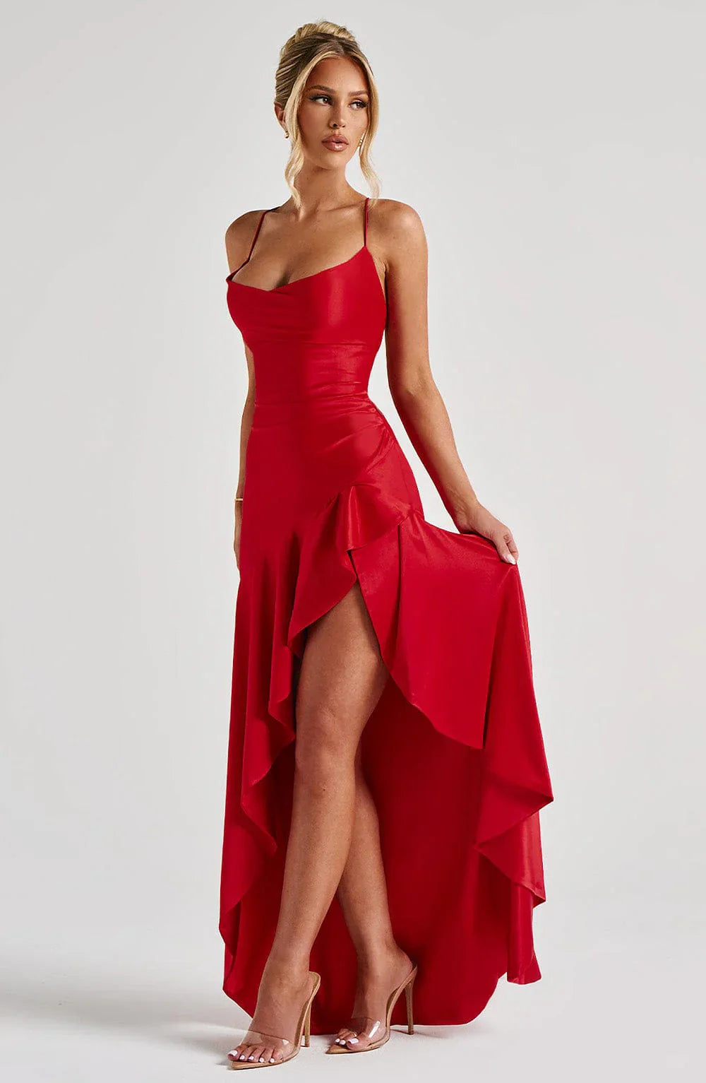 Samira - Vestido largo con abertura y falda asimétrica