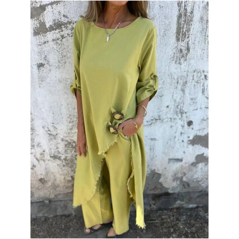 Julia/ Elegante conjunto de dos pieza de algodón y lino
