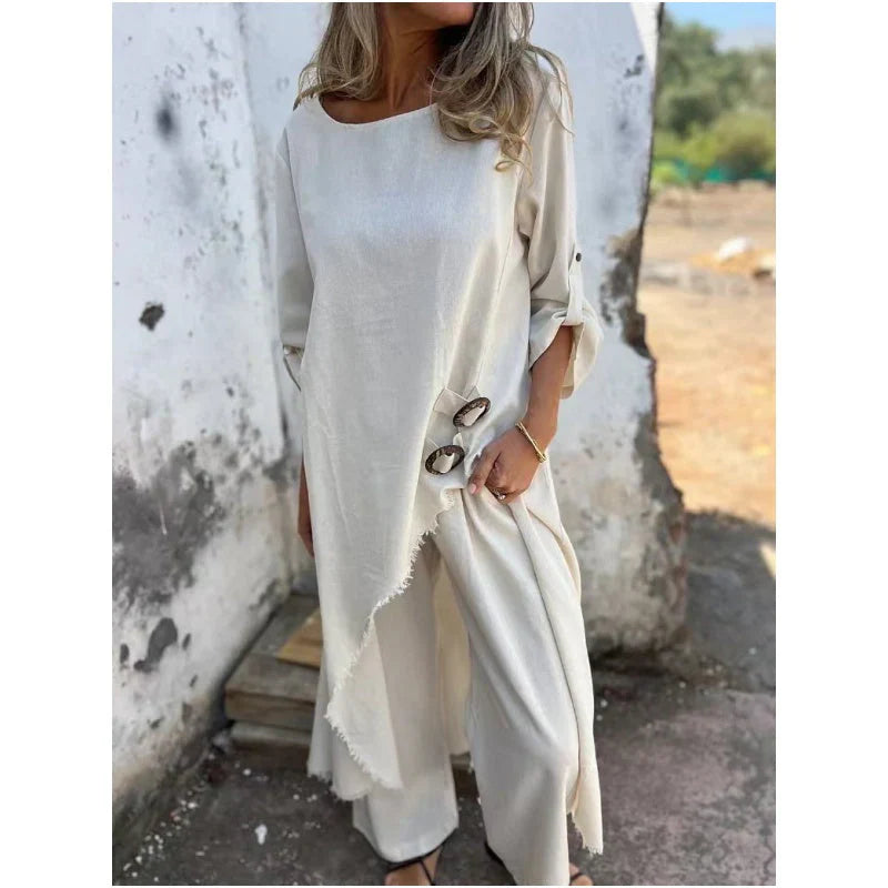 Julia/ Elegante conjunto de dos pieza de algodón y lino