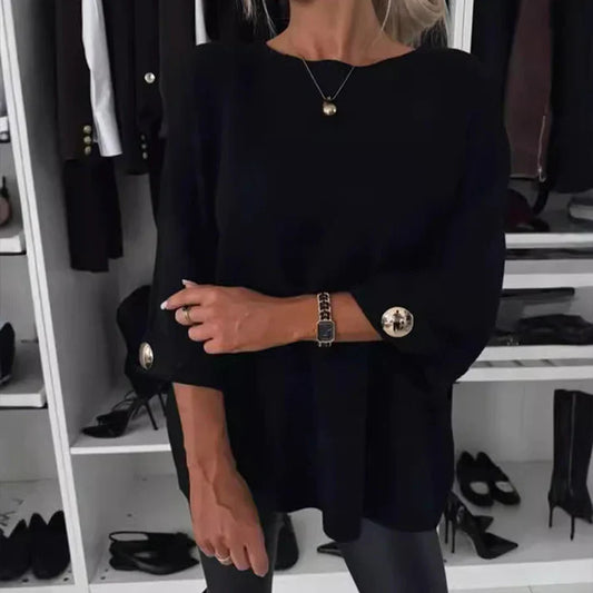 Greta - Blusa clásica de punto liso con manga tres cuartos