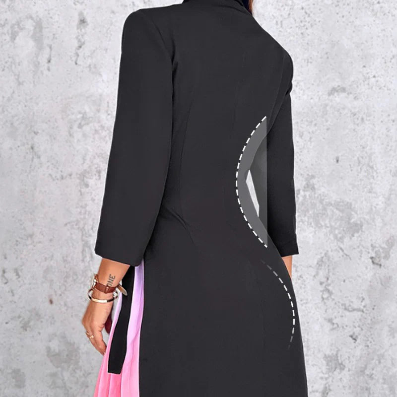 Carla™ Vestido blazer plisado con cuello de solapa y degradado