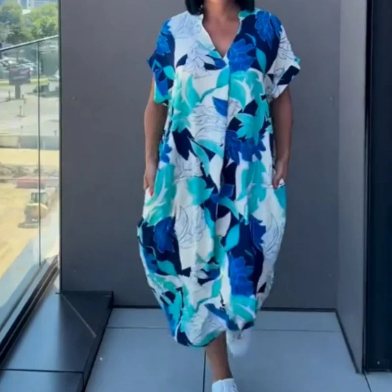 Lorena™ Vestido amplio con estampado étnico y escote en pico