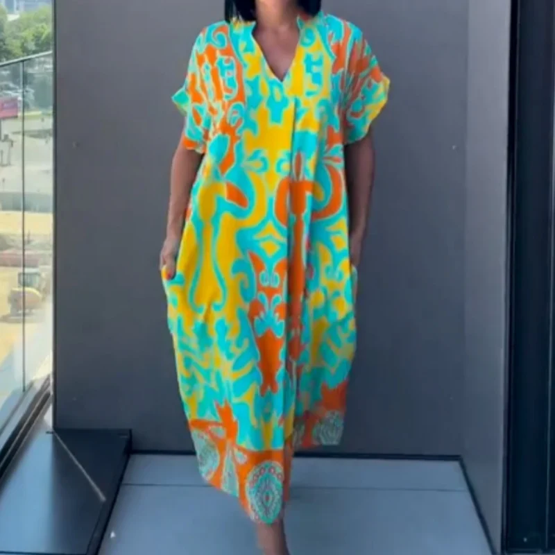 Lorena™ Vestido amplio con estampado étnico y escote en pico