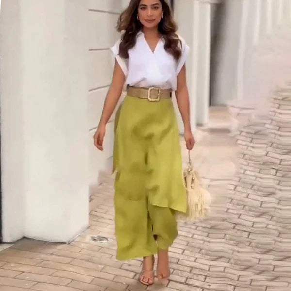 Estela™ Conjunto elegante de blusa sin mangas y pantalón ancho con efecto falda